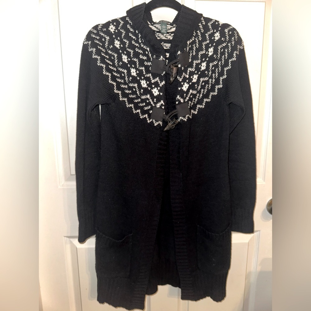Ralph Lauren Jeans Co Fair Isle Hooded Toggle button long Cardigan S fall winter